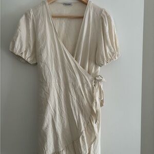 Bershka Cream Asymmetrical Wrap Dress